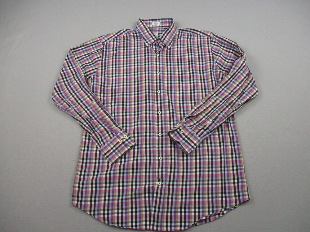 Peter Millar Shirt Men Large Purple Plaid Button Up Long Sleeve Pocket Golfer L